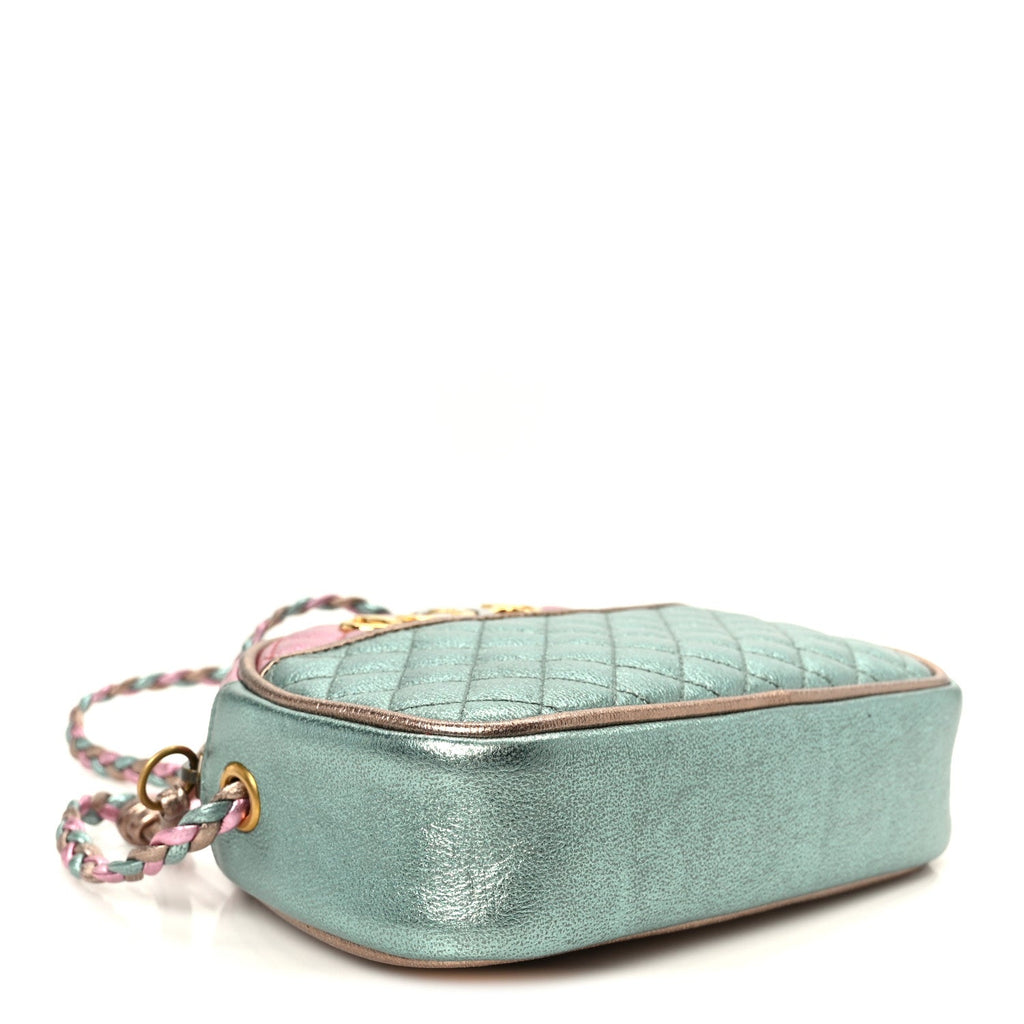 Gucci Laminated Nappa Trapuntata Mini Zumi Dome Shoulder Bag Rosa Lago Rame