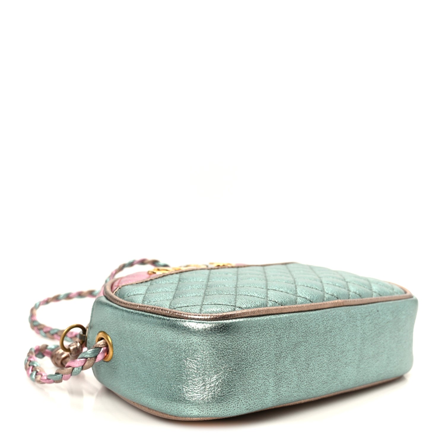 Gucci Laminated Nappa Trapuntata Mini Zumi Dome Shoulder Bag Rosa Lago Rame