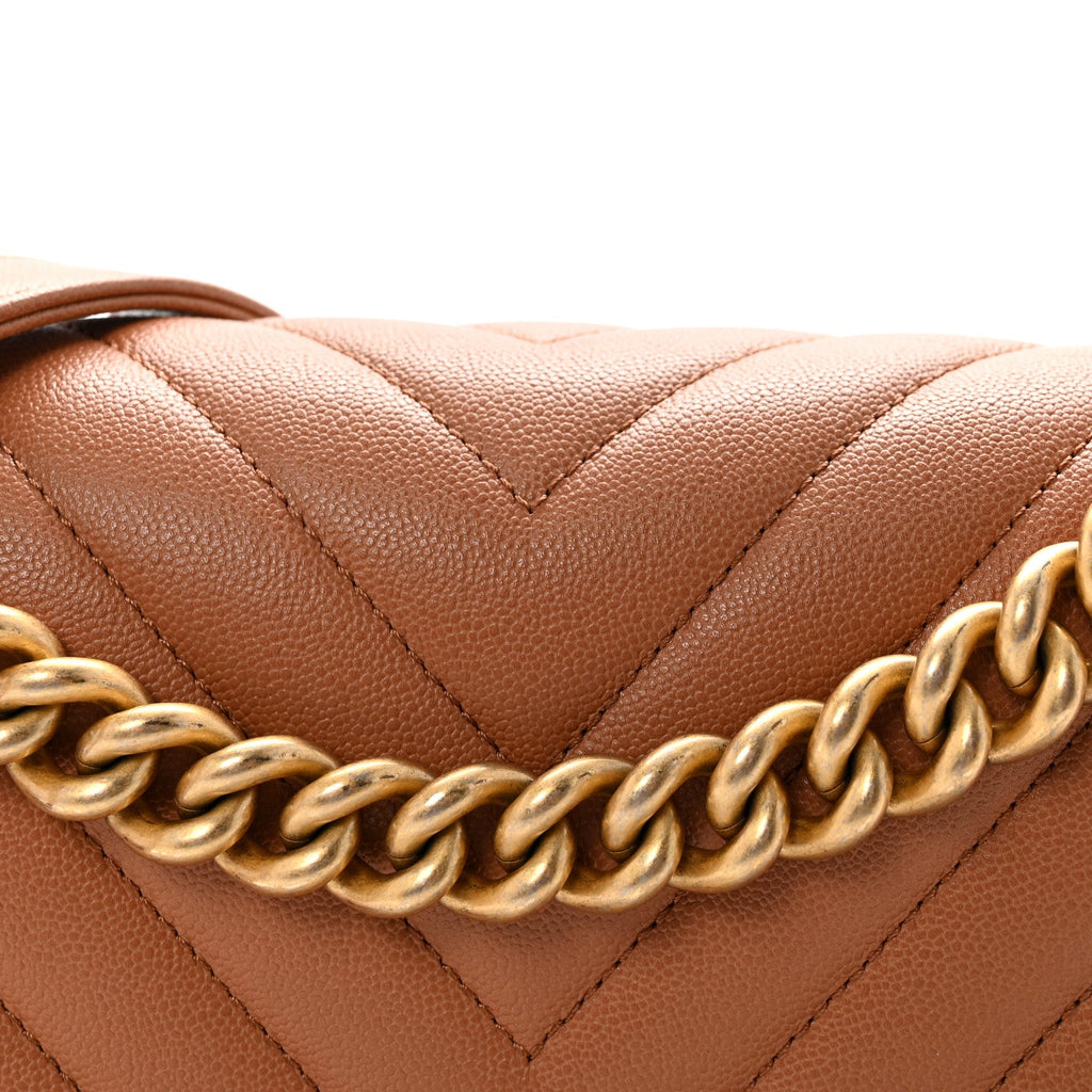 Chanel Caviar Chevron Quilted Medium Boy Flap Brown