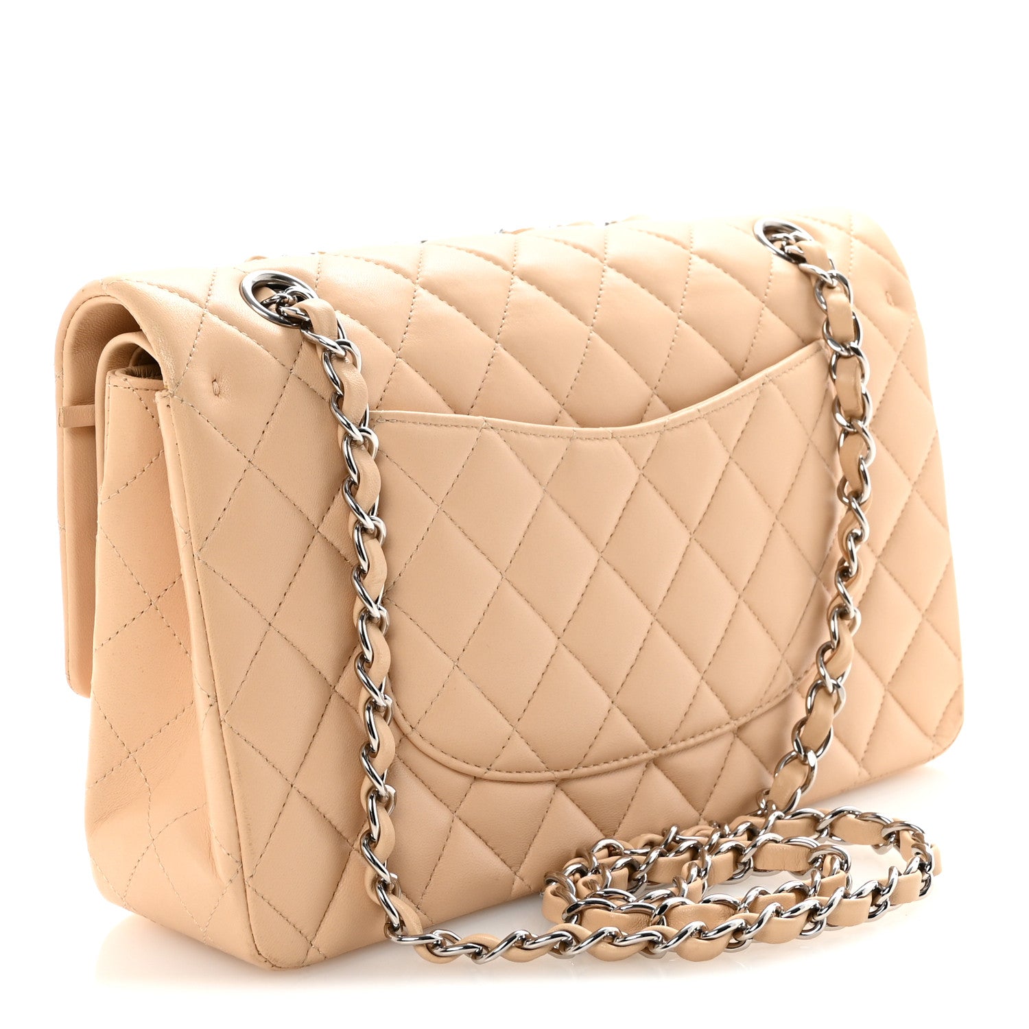 Chanel Lambskin Quilted Medium Double Flap Beige