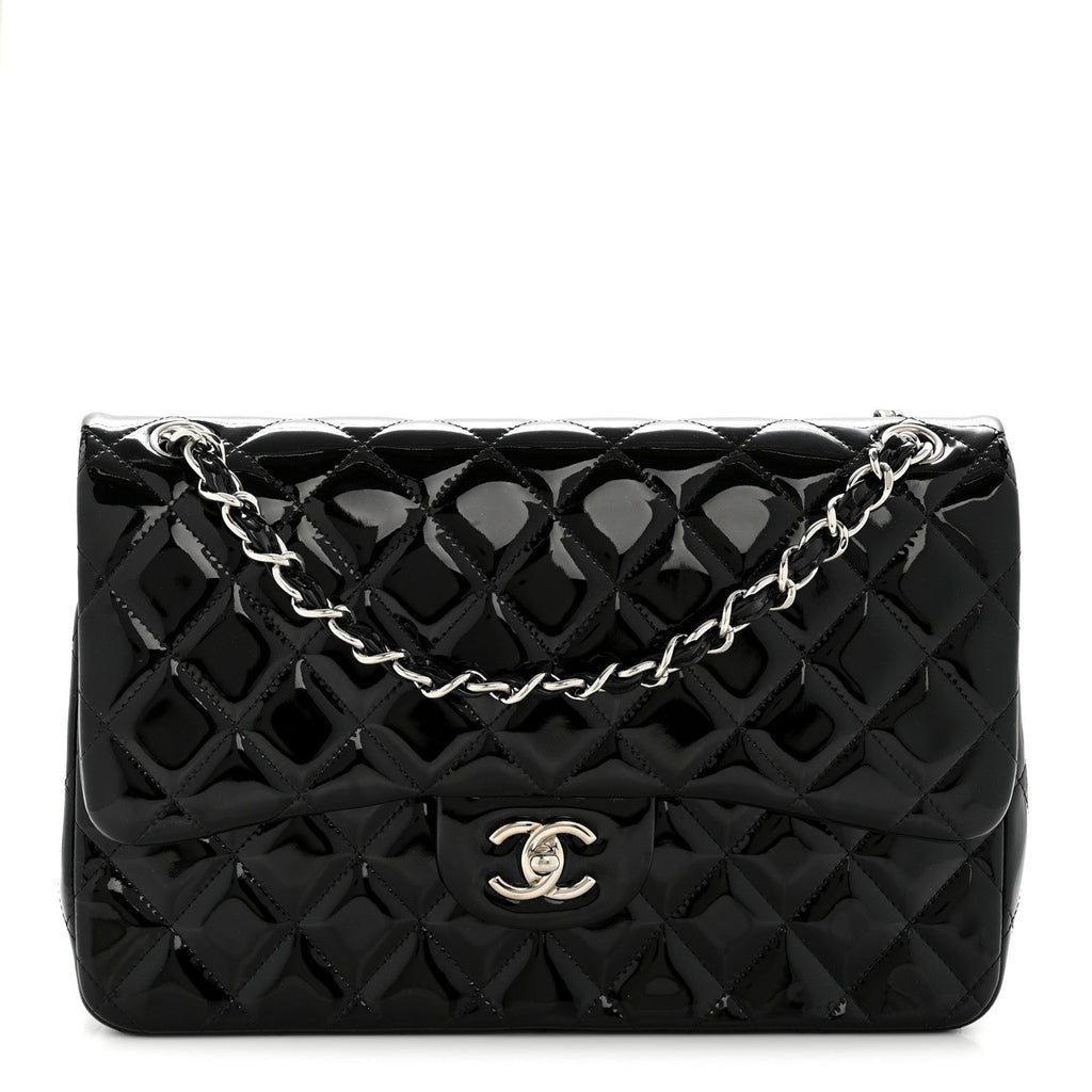 Chanel Patent Quilted Jumbo Double Flap Black