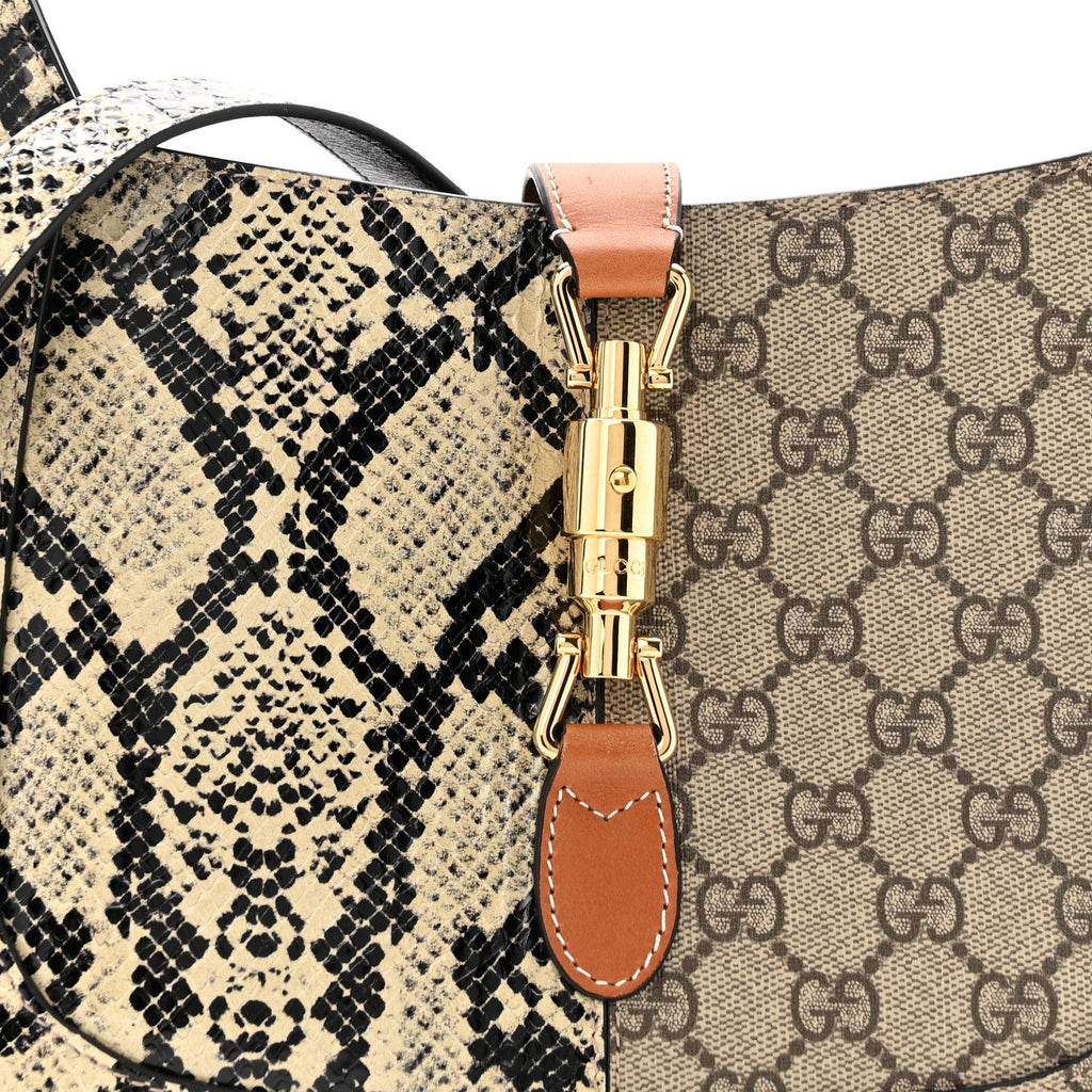 Gucci GG Supreme Monogram Snakeskin Small Jackie 1961 Hobo Beige Ebony