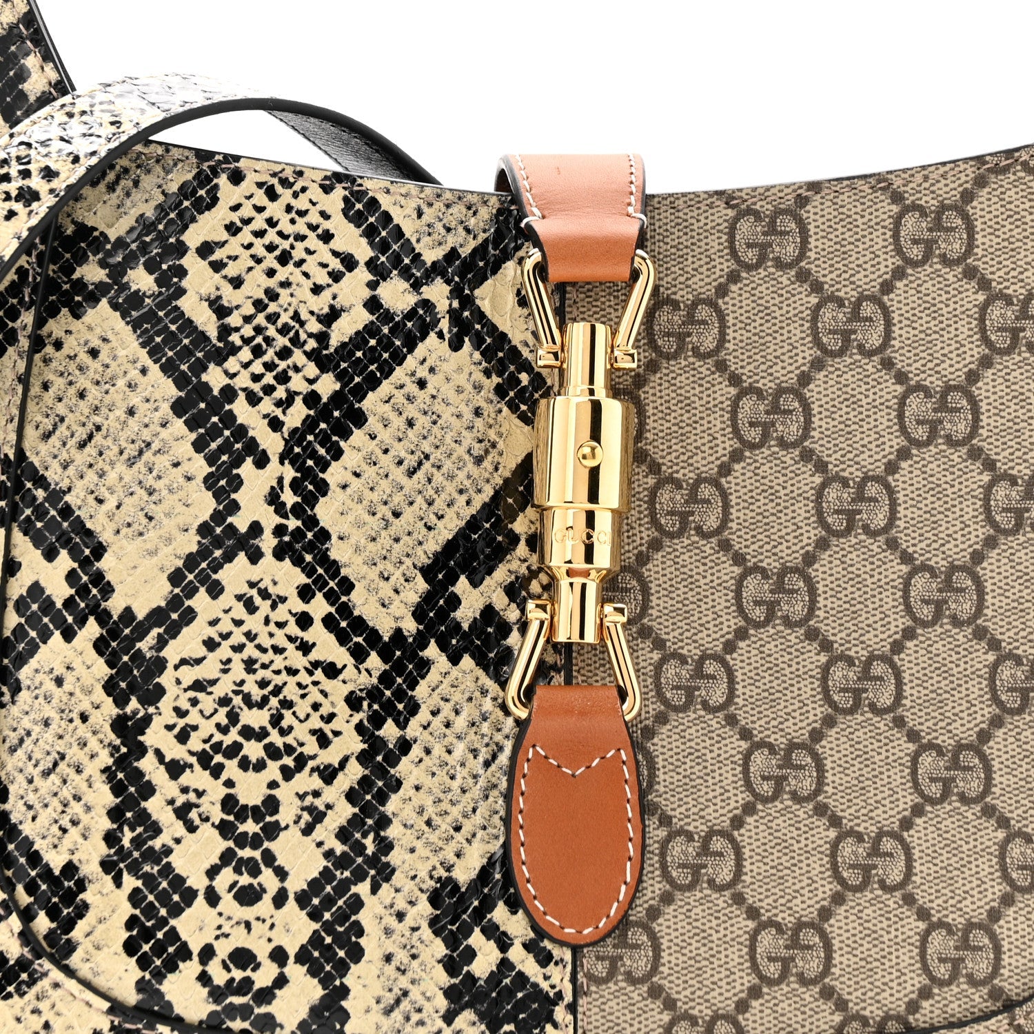 Gucci GG Supreme Monogram Snakeskin Small Jackie 1961 Hobo Beige Ebony
