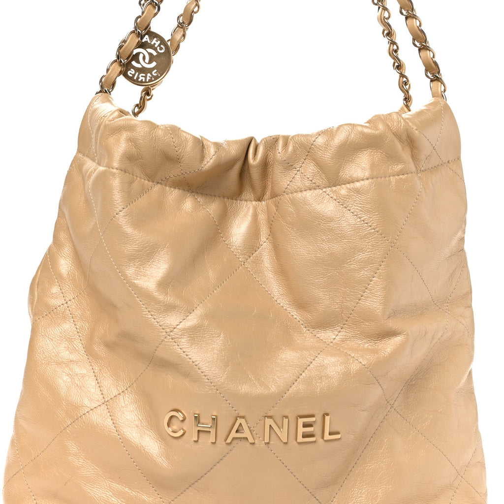 Chanel Metallic Calfskin Quilted Small Chanel 22 Light Gold