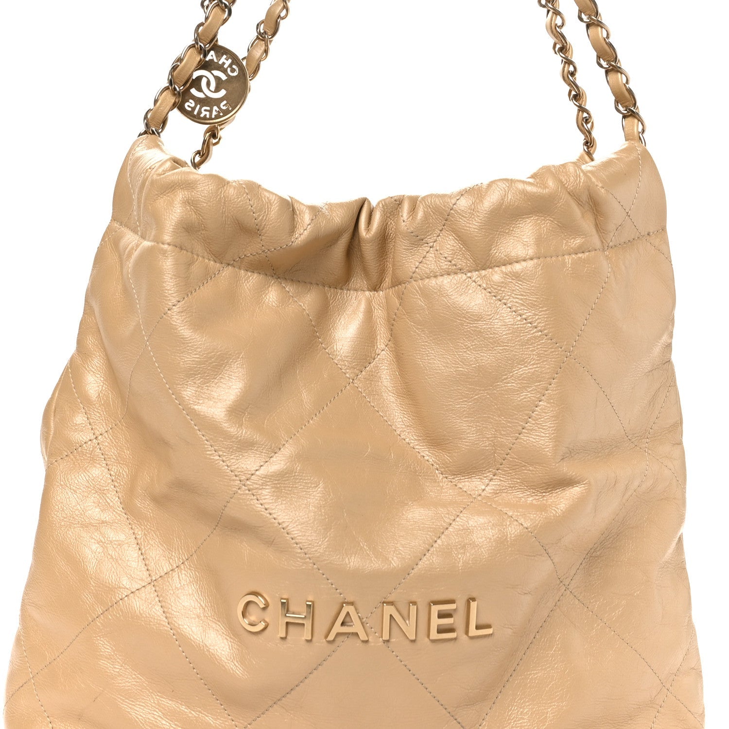 Chanel Metallic Calfskin Quilted Small Chanel 22 Light Gold