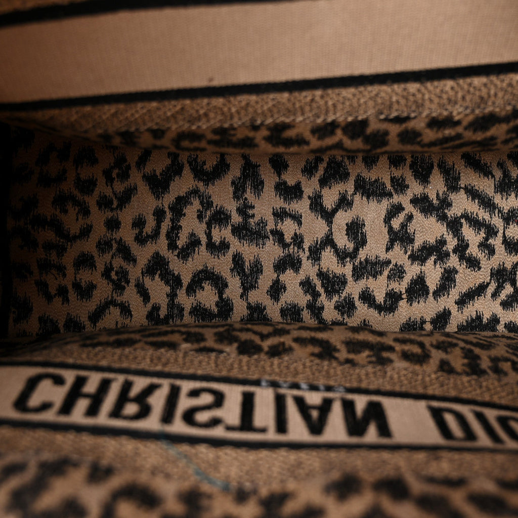 Christian Dior Canvas Mizza Embroidered Large Leopard Book Tote Beige