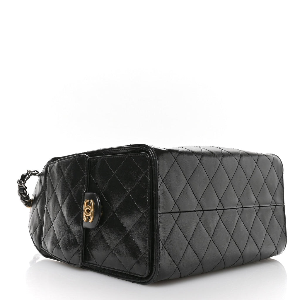 Chanel Shiny Crumpled Calfskin Quilted Small Chanel 25 Handbag Black