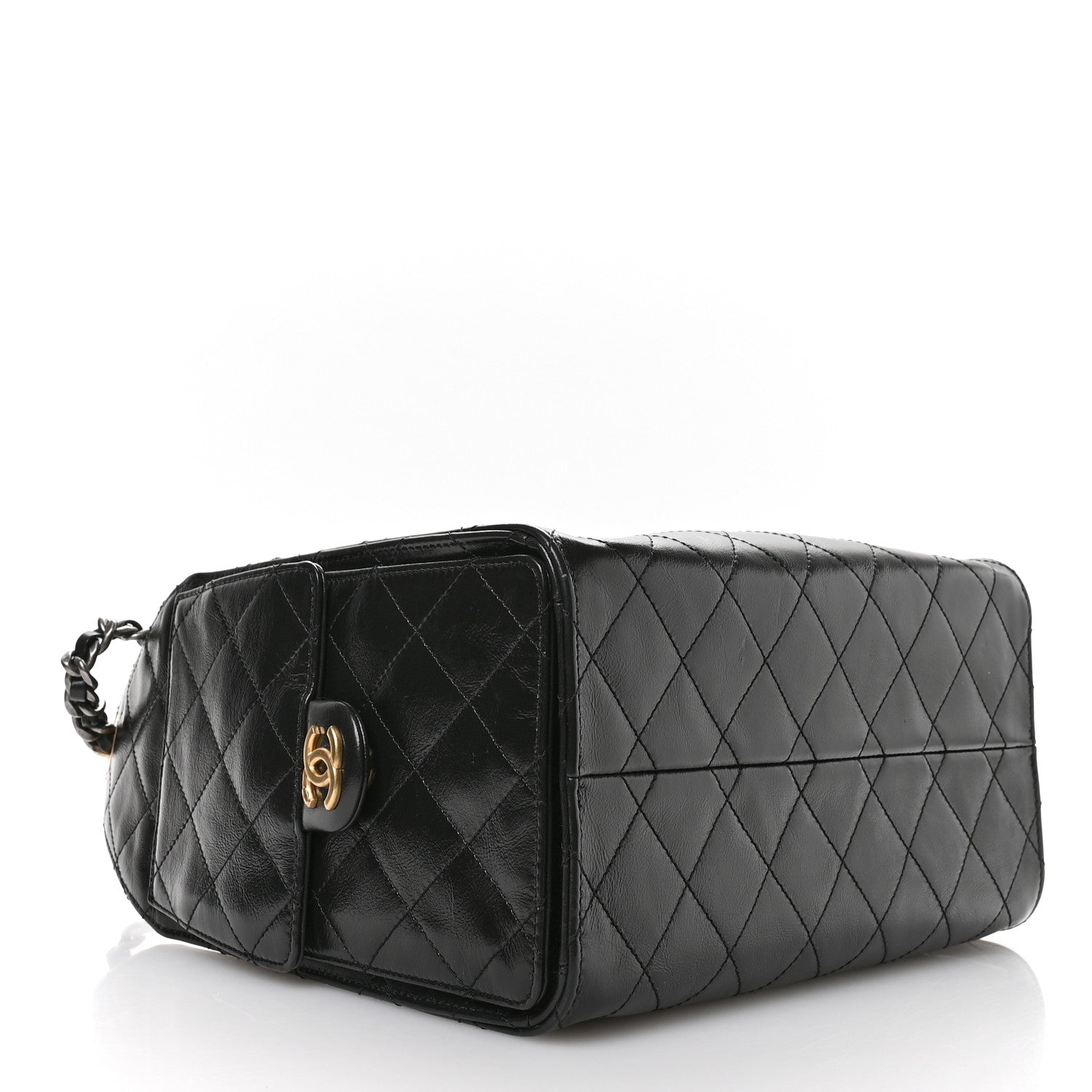 Chanel Shiny Crumpled Calfskin Quilted Small Chanel 25 Handbag Black