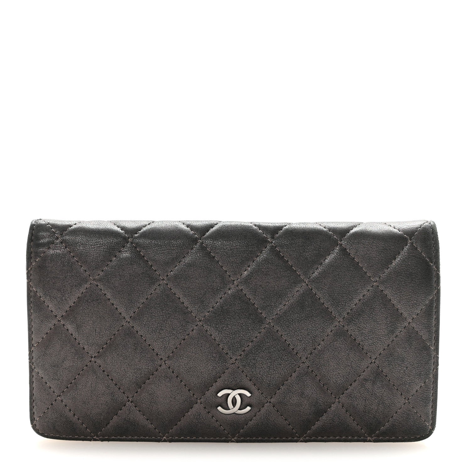 Metallic Lambskin Quilted Yen Wallet Grey