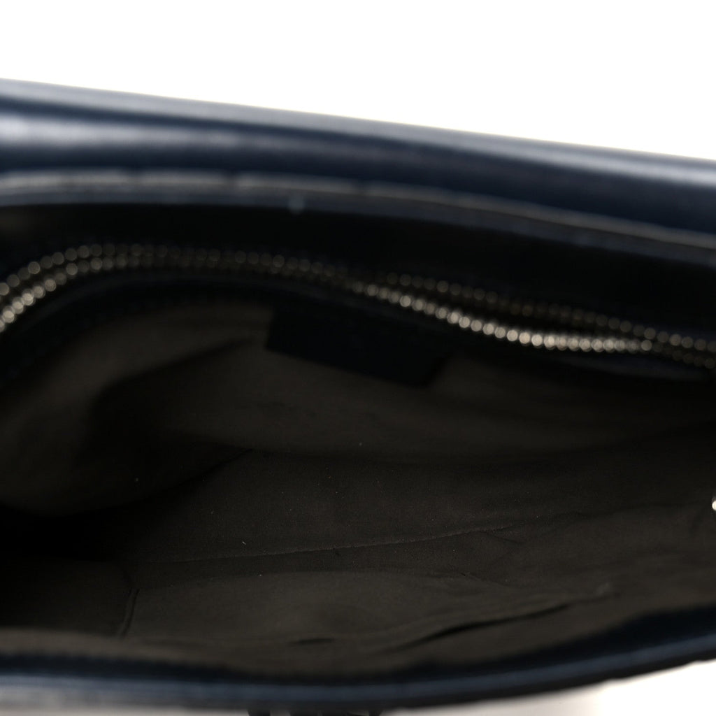 Gucci Guccissima Signature Single Buckle Flap Messenger Bag Navy