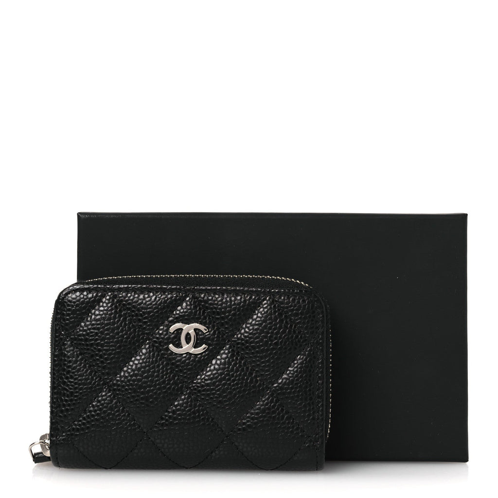 Caviar Quilted Zip Coin Purse Black