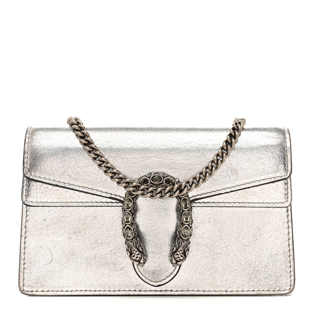 Gucci Metallic Calfskin Super Mini Dionysus Shoulder Bag Silver