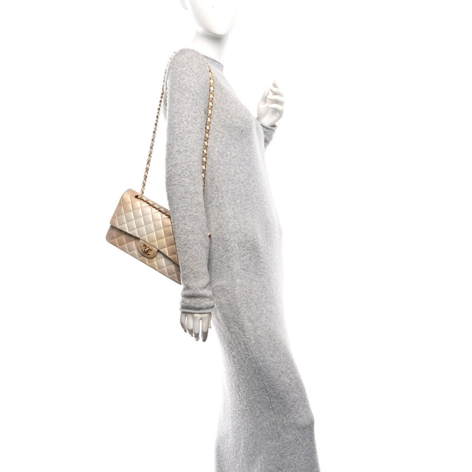 Chanel Metallic Goatskin Quilted Ombre Medium Double Flap Gold