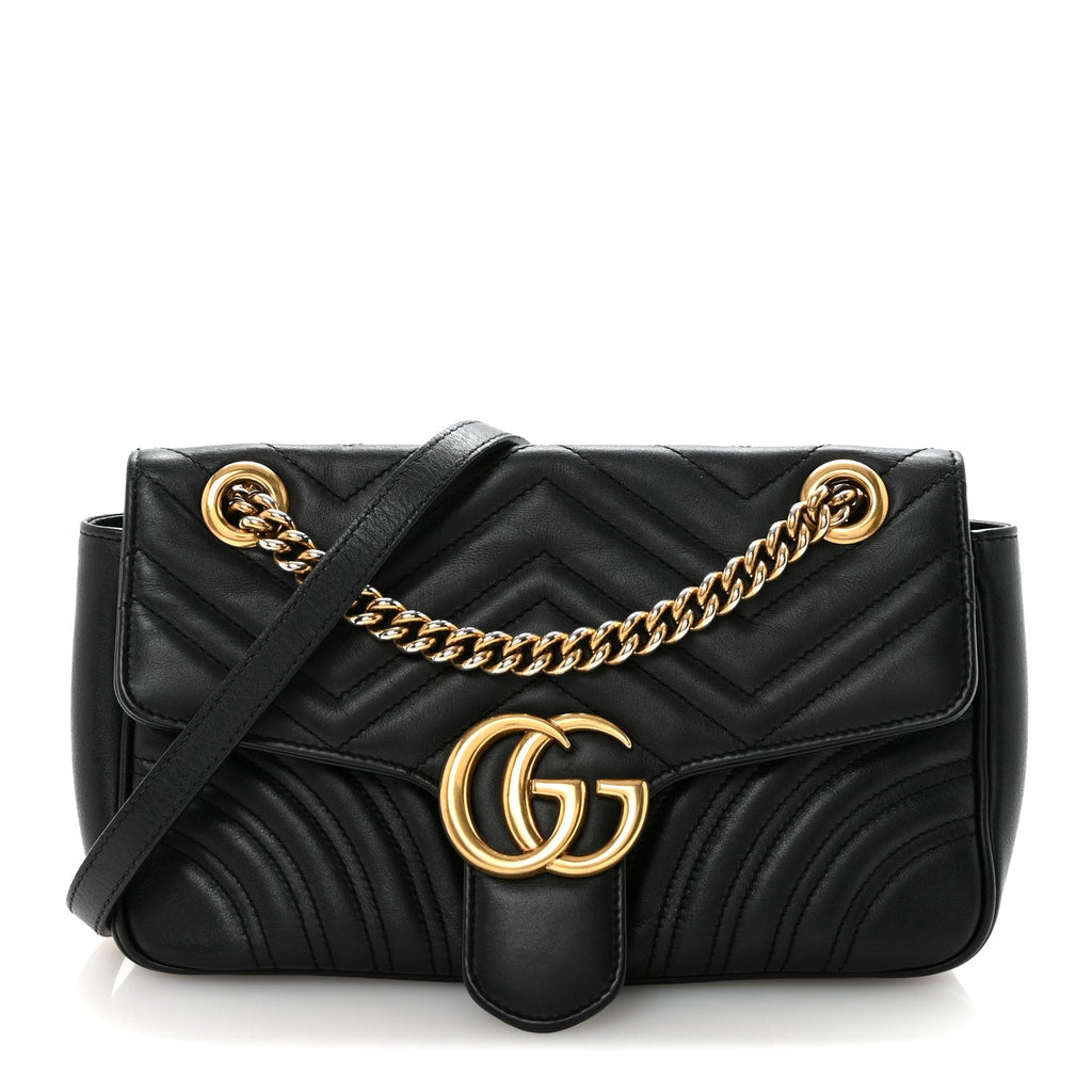 Gucci Calfskin Matelasse Small GG Marmont Shoulder Bag Black
