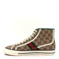 Gucci GG Monogram Web Mens 1977 Tennis High Top Sneakers 6.5 Beige Ebony Mystic White