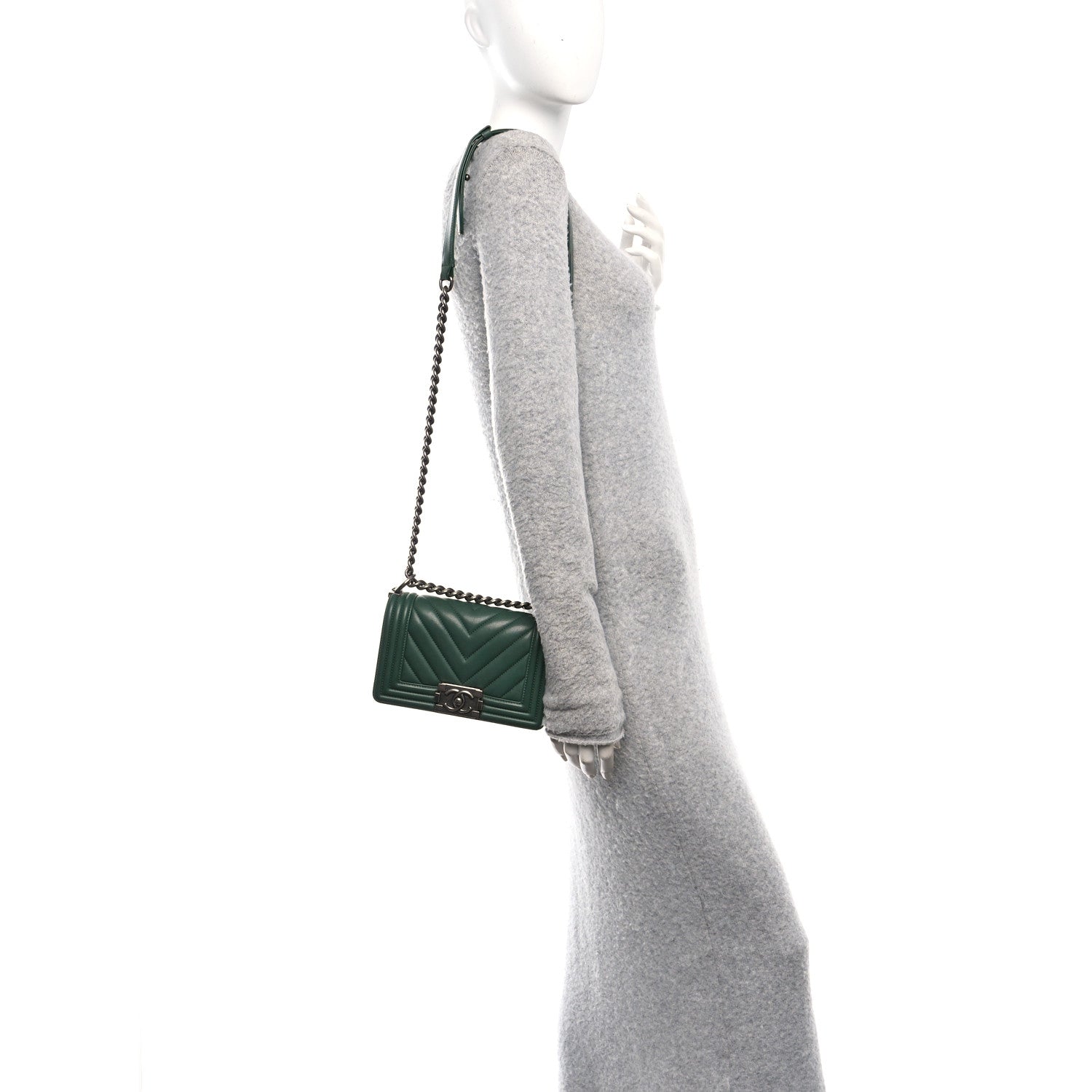 Chanel Calfskin Chevron Quilted Small Boy Flap Green
