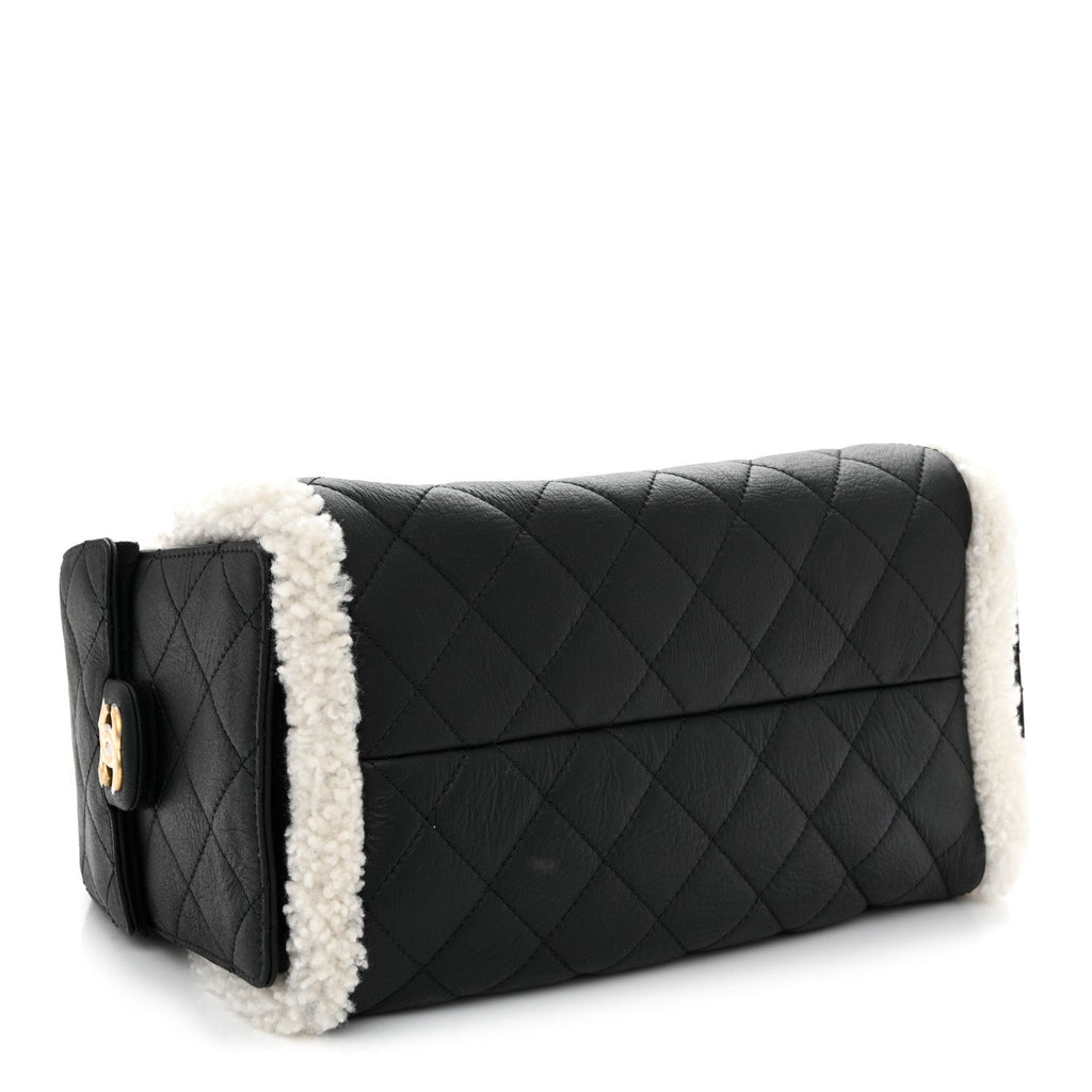 Chanel Crumpled Sheepskin Shearling Quilted Small Chanel 25 Handbag Black White
