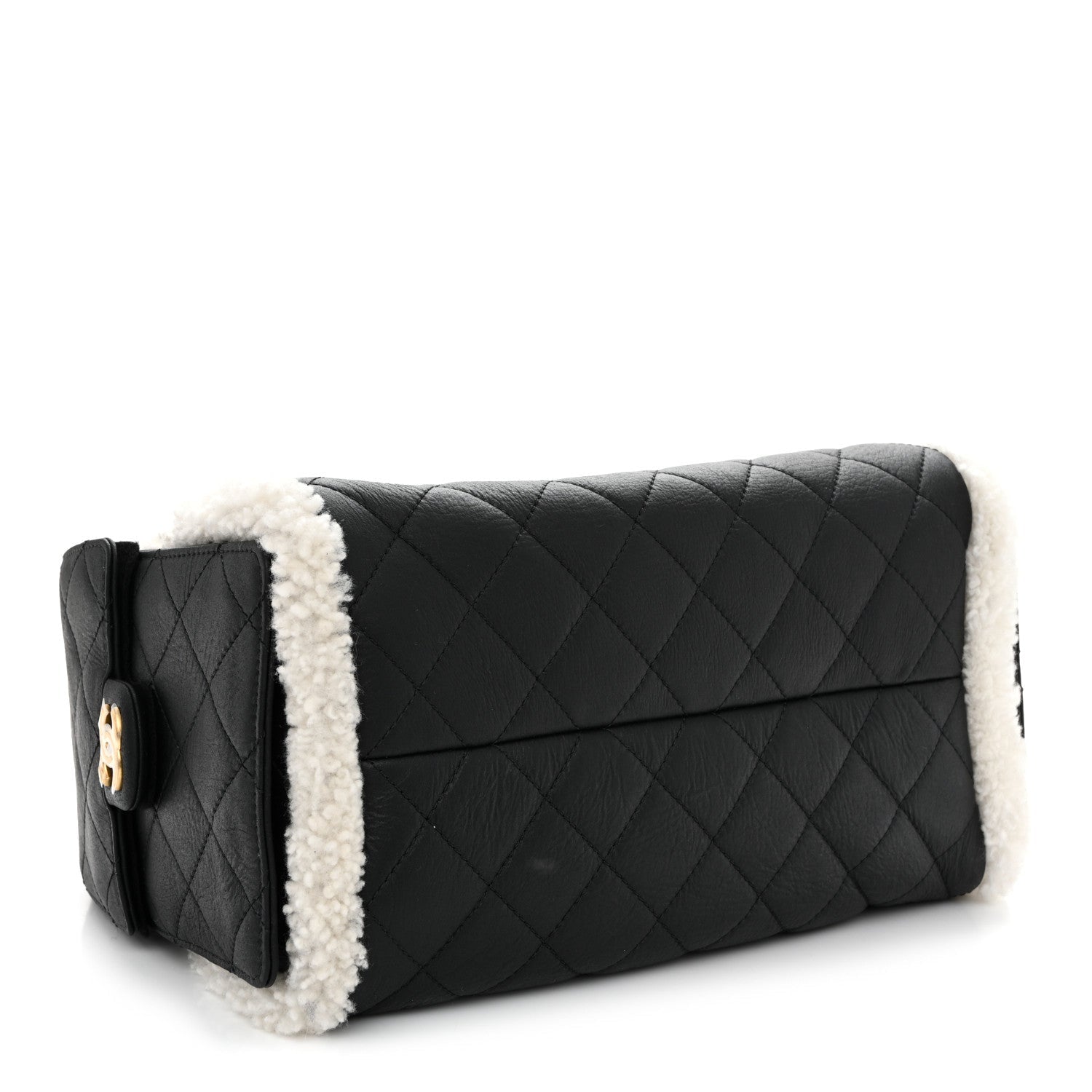 Chanel Crumpled Sheepskin Shearling Quilted Small Chanel 25 Handbag Black White
