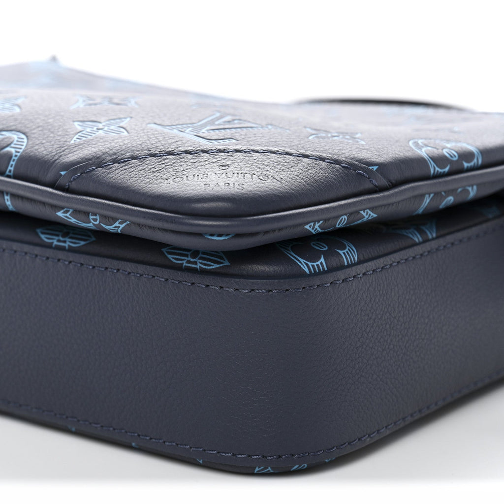 Louis Vuitton Calfskin Monogram Shadow Trio Messenger Navy River Blue