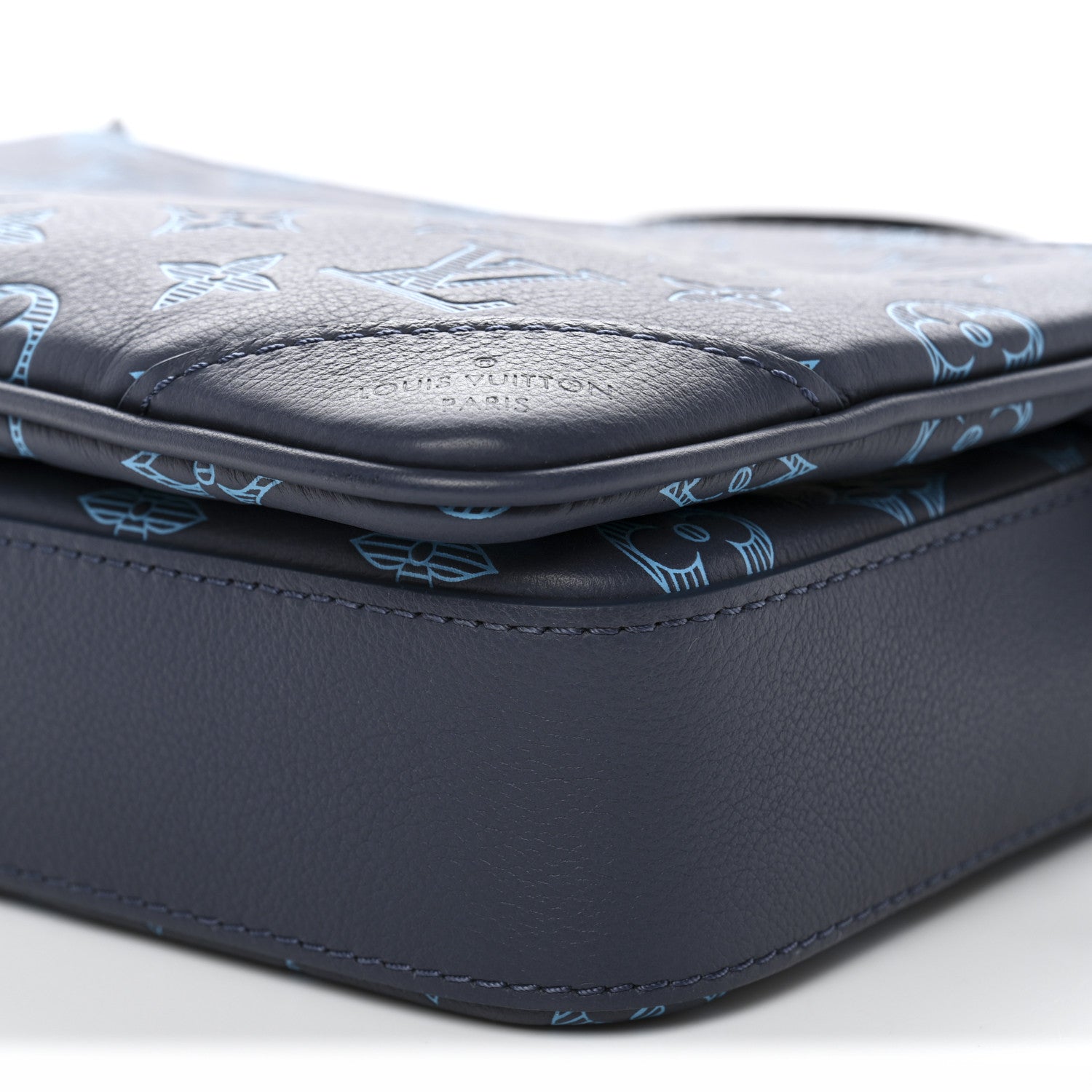 Louis Vuitton Calfskin Monogram Shadow Trio Messenger Navy River Blue