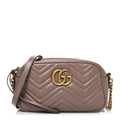 Gucci Calfskin Matelasse Small GG Marmont Chain Shoulder Bag Porcelain Rose