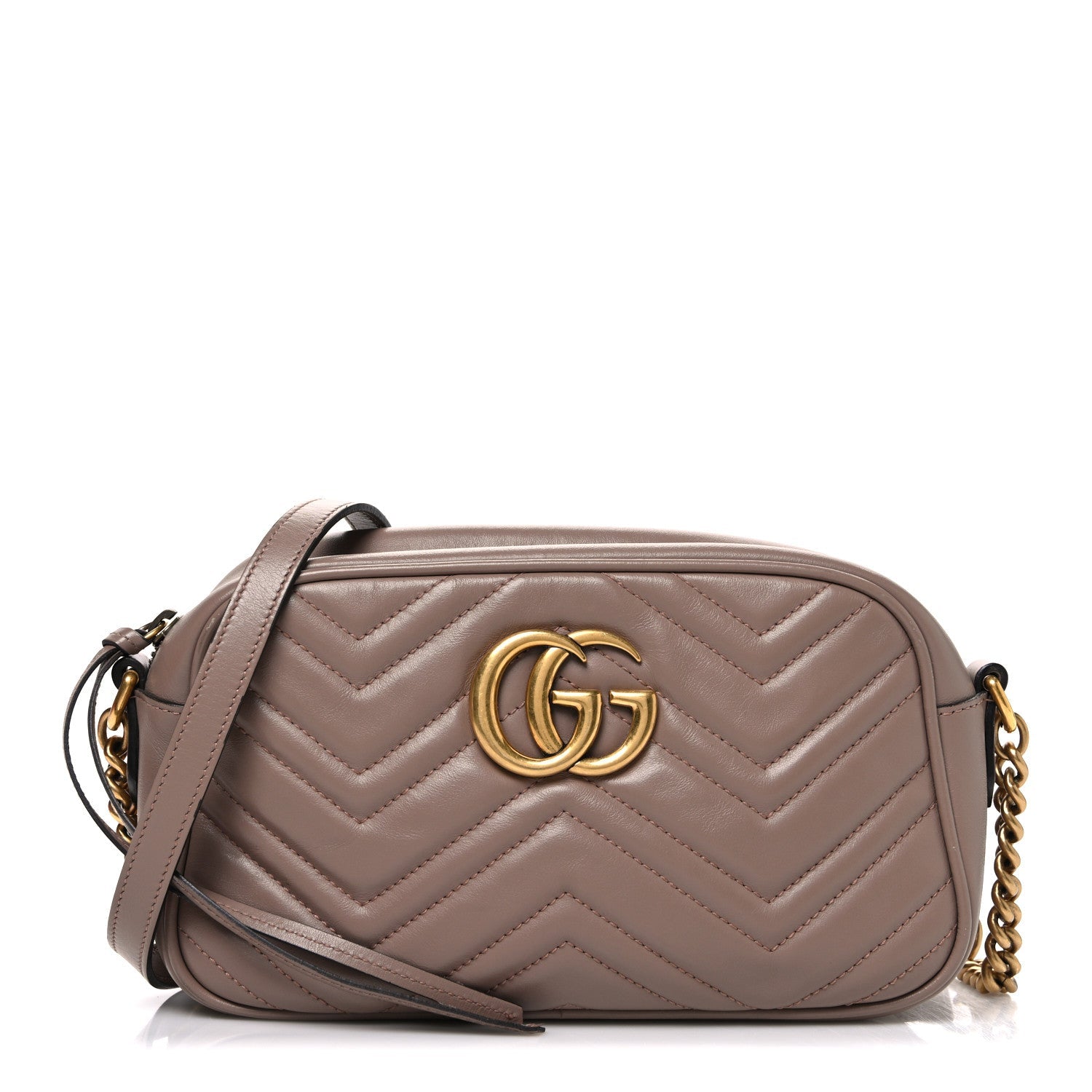 Gucci Calfskin Matelasse Small GG Marmont Chain Shoulder Bag Porcelain Rose