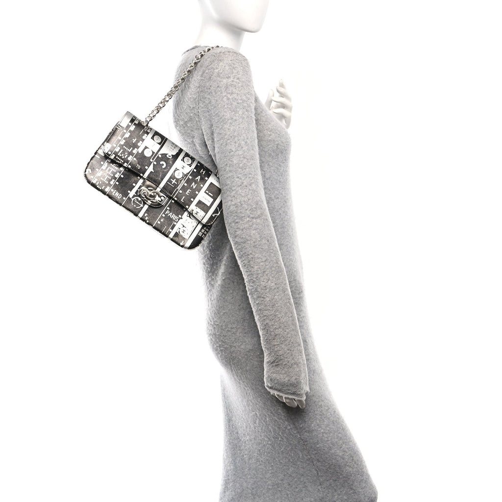 Chanel Lambskin Graffiti Printed Medium Double Flap Black Silver