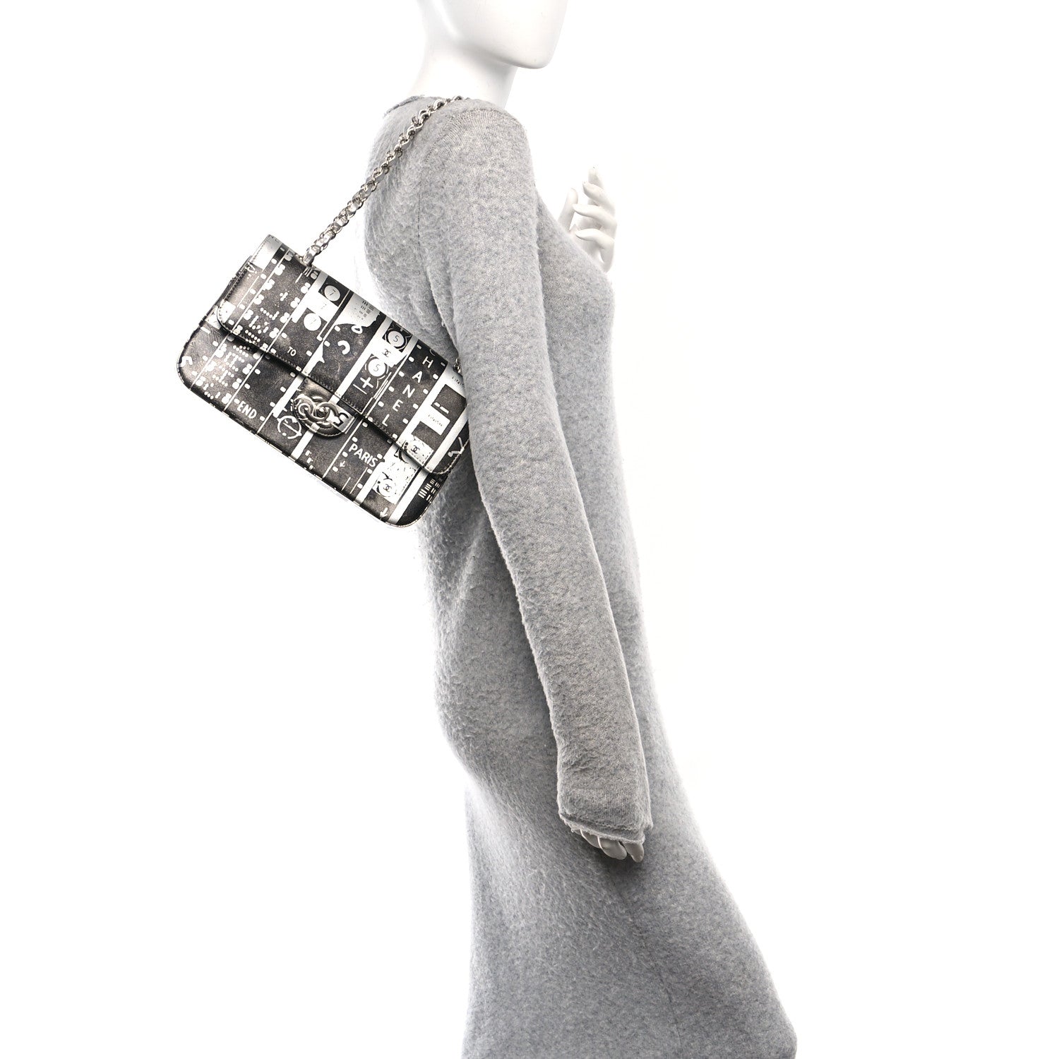 Chanel Lambskin Graffiti Printed Medium Double Flap Black Silver
