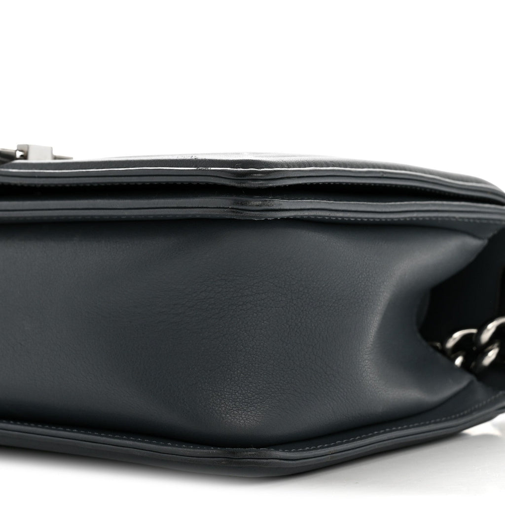 Chanel Calfskin Chevron Quilted New Medium Boy Flap Dark Navy Blue