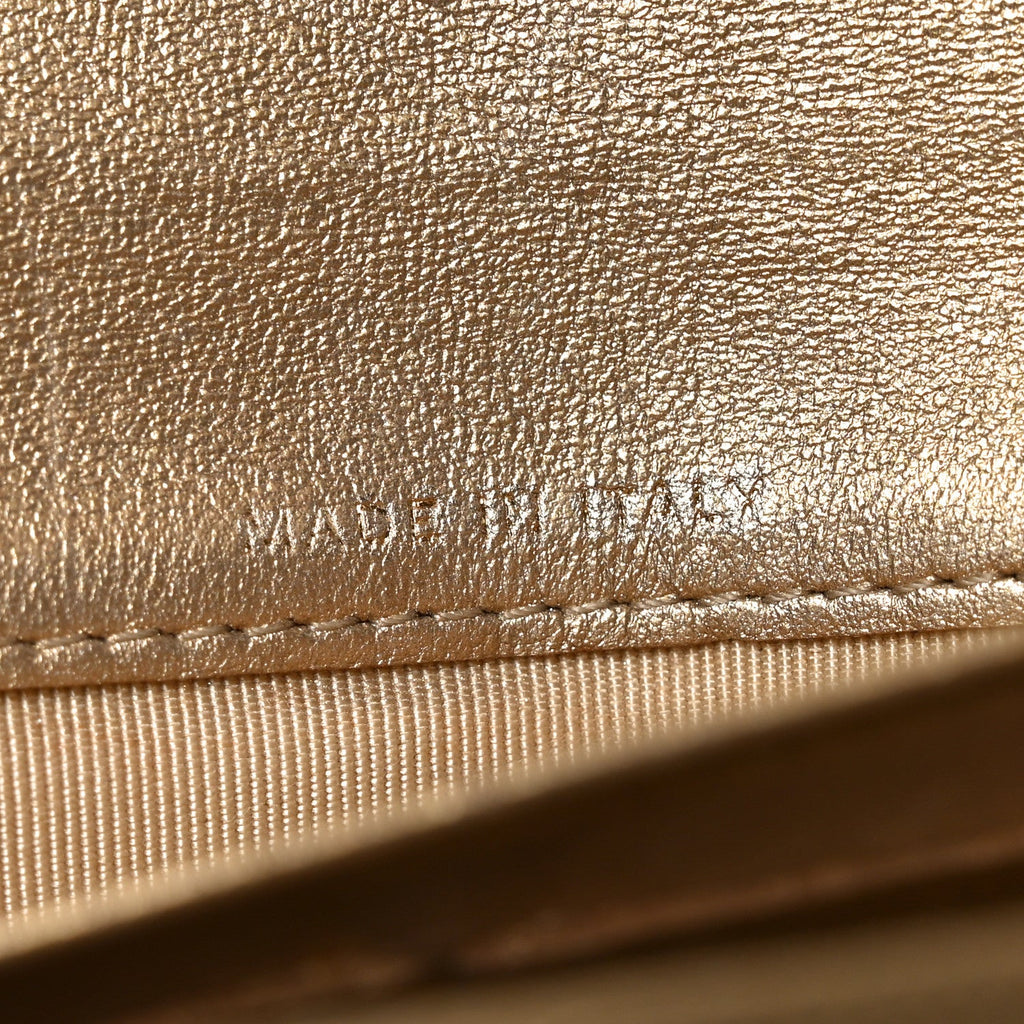 Metallic Lambskin Quilted Large Gusset Flap Wallet Gold