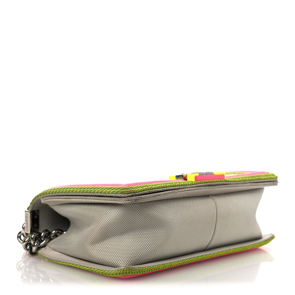 Chanel Canvas Quilted Medium Fluo Boy Flap Dark Grey Fuchsia Green