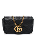 Gucci Calfskin Matelasse Super Mini GG Marmont Shoulder Bag Black