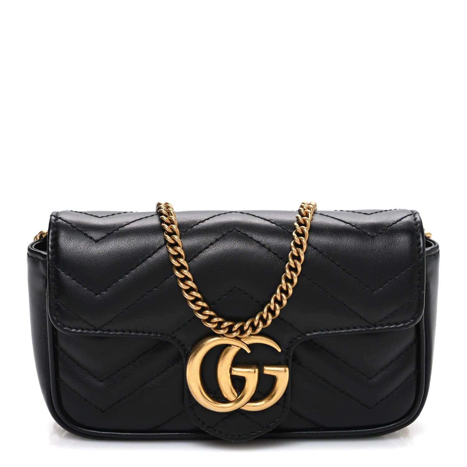 Gucci Calfskin Matelasse Super Mini GG Marmont Shoulder Bag Black