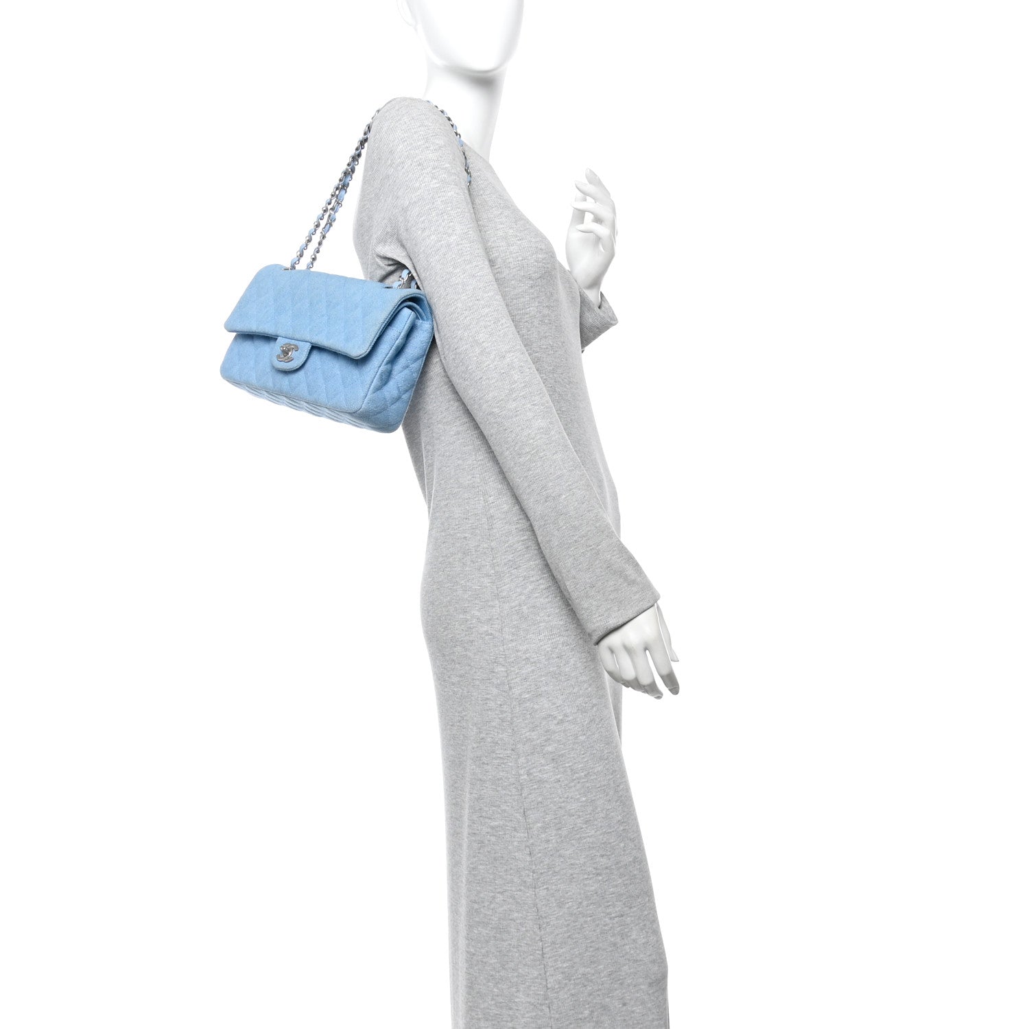 Chanel Denim Quilted Medium Double Flap Light Blue
