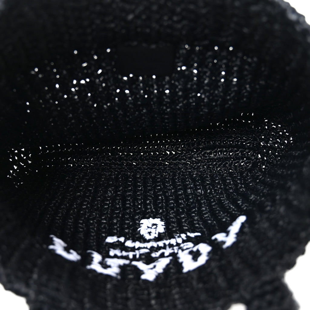 Prada Yarn Raffia Effect Crochet Small Logo Tote Black