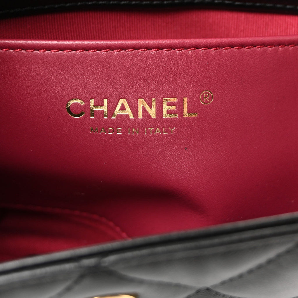 Chanel Lambskin Quilted Small Chain Hobo Black