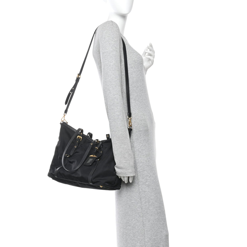 Prada Saffiano Tessuto Nylon Shopping Tote Black