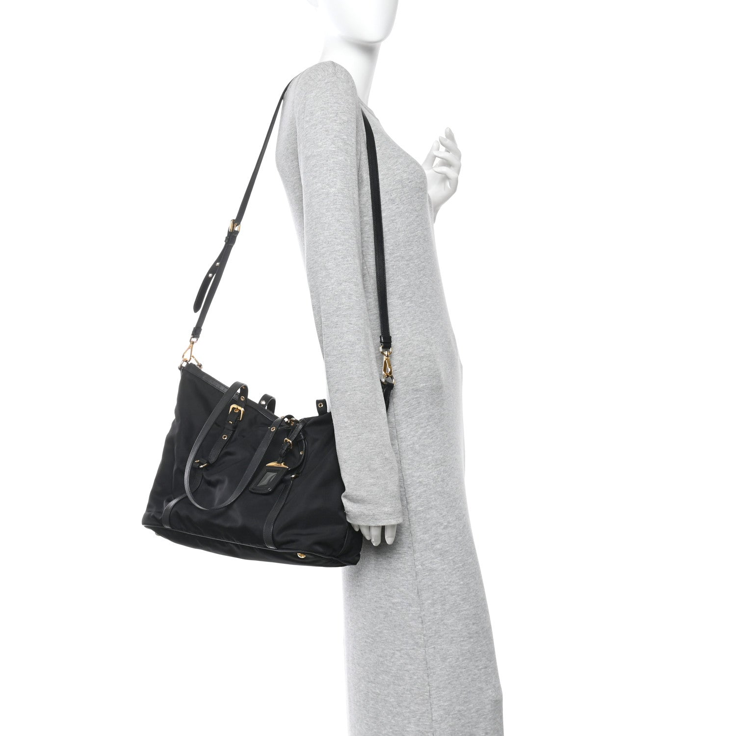Prada Saffiano Tessuto Nylon Shopping Tote Black