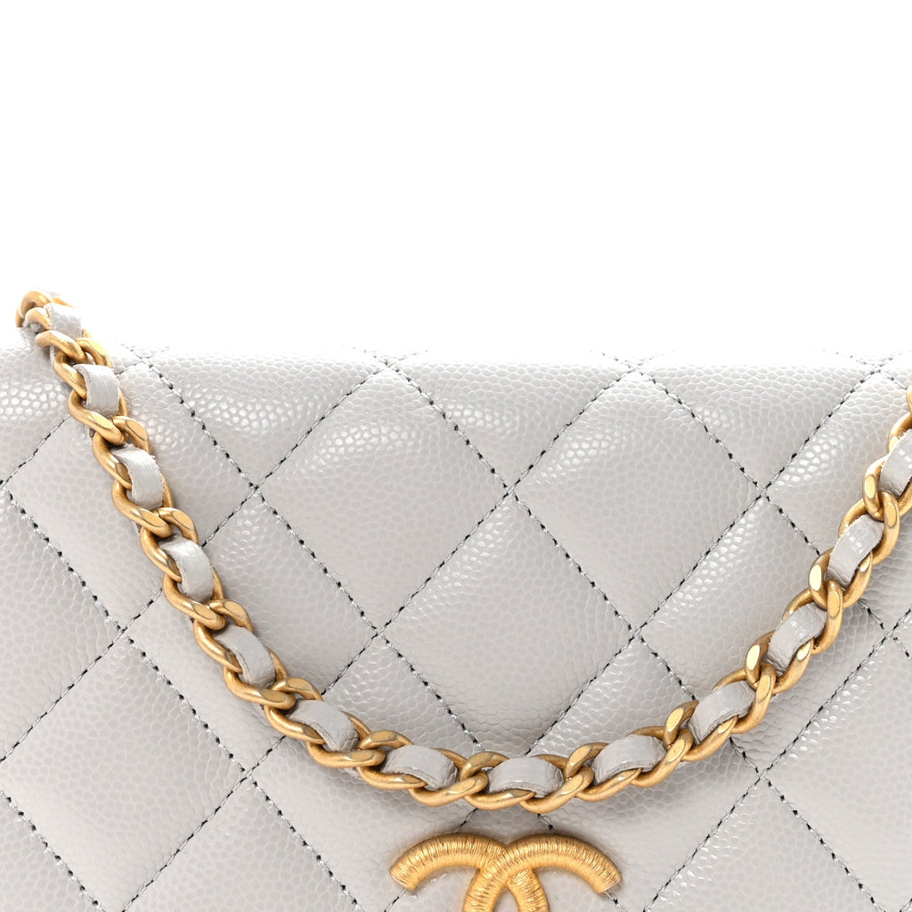 Chanel Caviar Quilted Textured CC Wallet on Chain WOC Grey