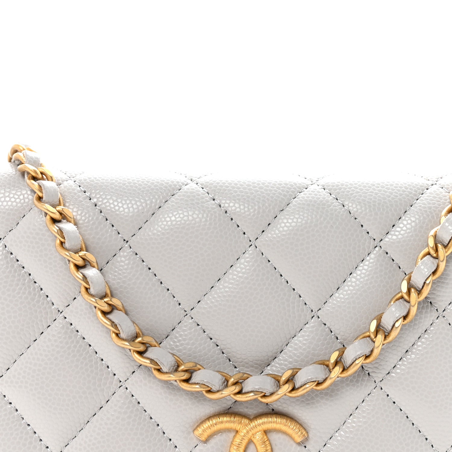 Chanel Caviar Quilted Textured CC Wallet on Chain WOC Grey