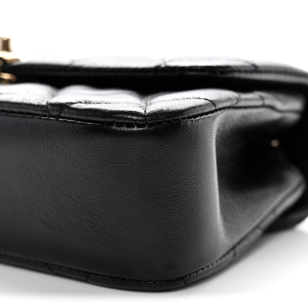 Chanel Lambskin Quilted Rectangular Phone Holder Clutch With Chain Black