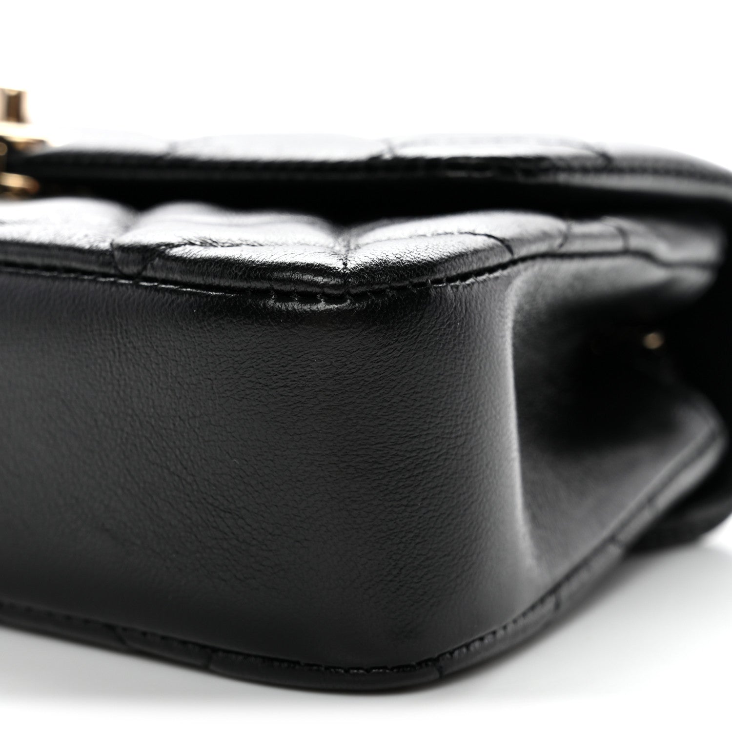 Chanel Lambskin Quilted Rectangular Phone Holder Clutch With Chain Black