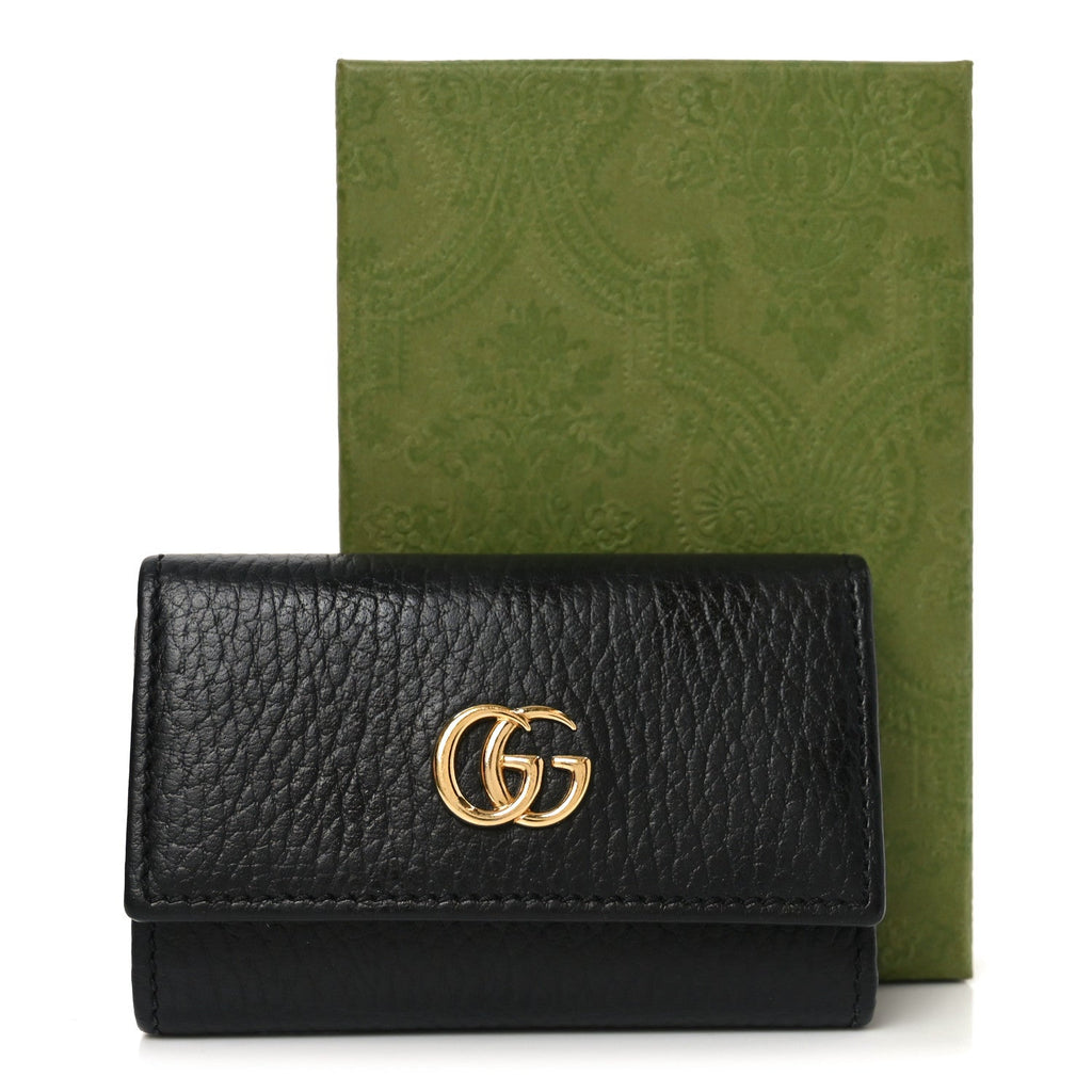 Gucci Pebbled Calfskin GG Marmont 6 Key Holder Black