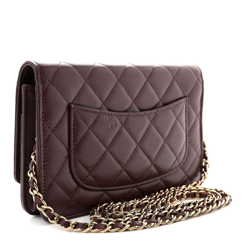 Chanel Shiny Caviar Quilted Strass Wallet On Chain WOC Bordeaux