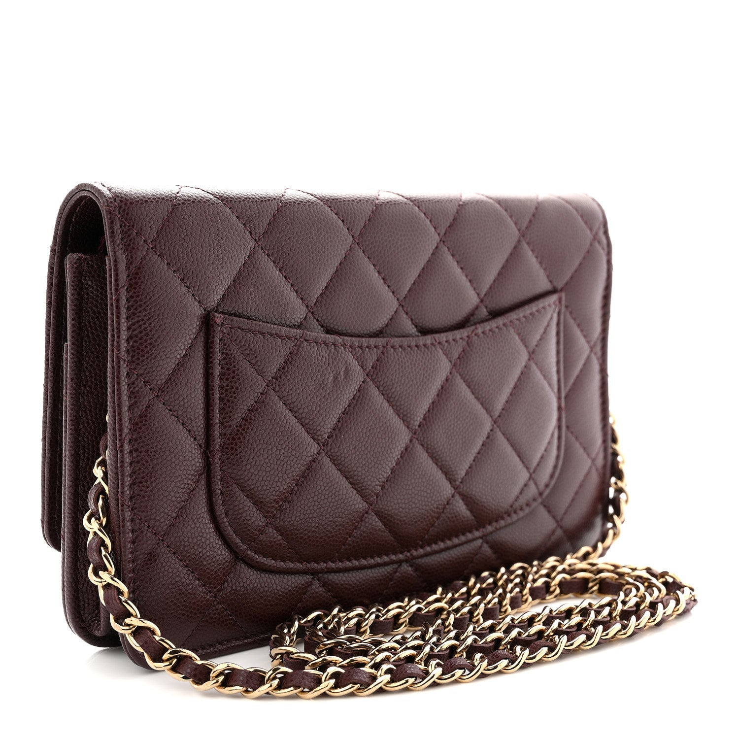 Chanel Shiny Caviar Quilted Strass Wallet On Chain WOC Bordeaux