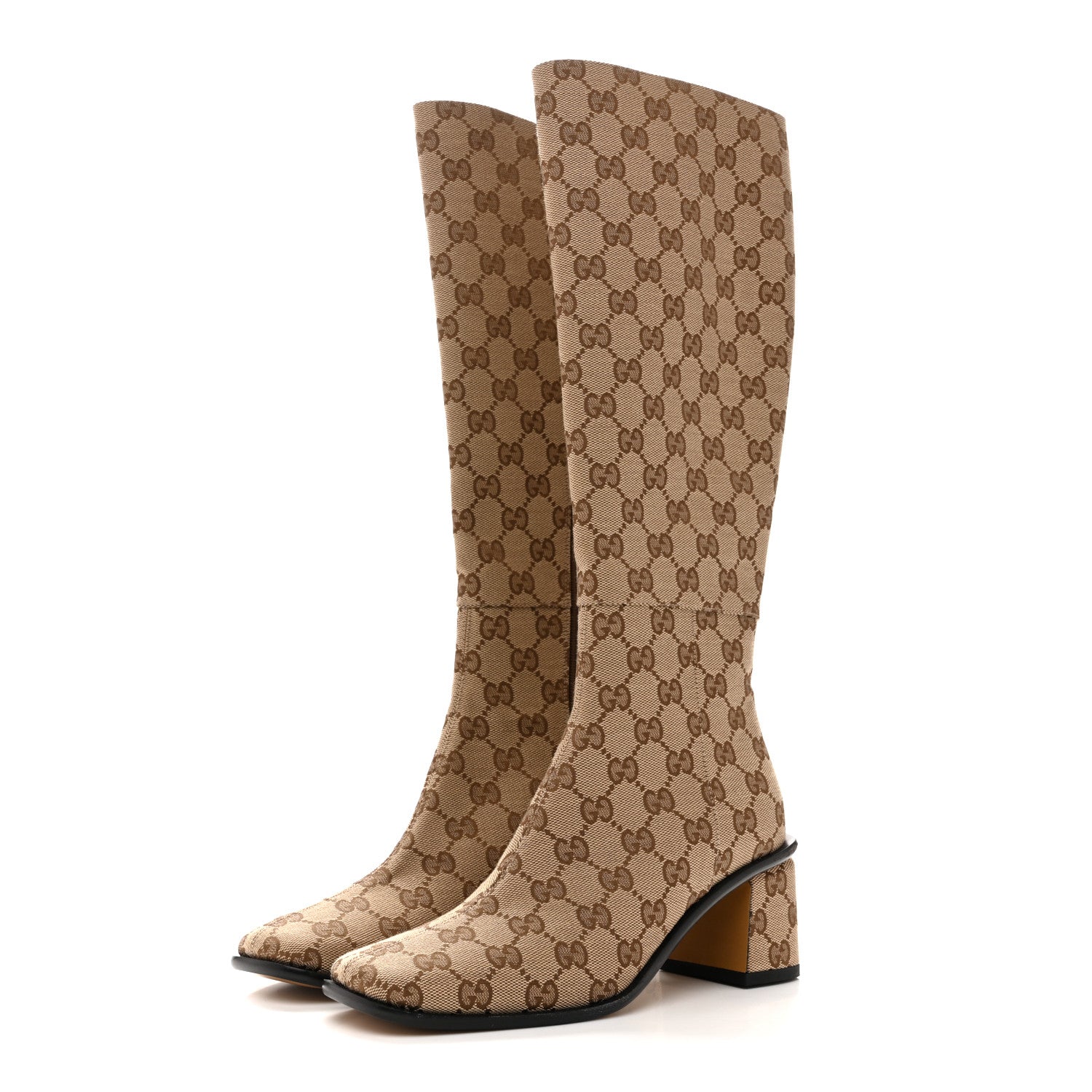 Gucci GG Supreme Knee High Boots 35 Beige Ebony New Acero