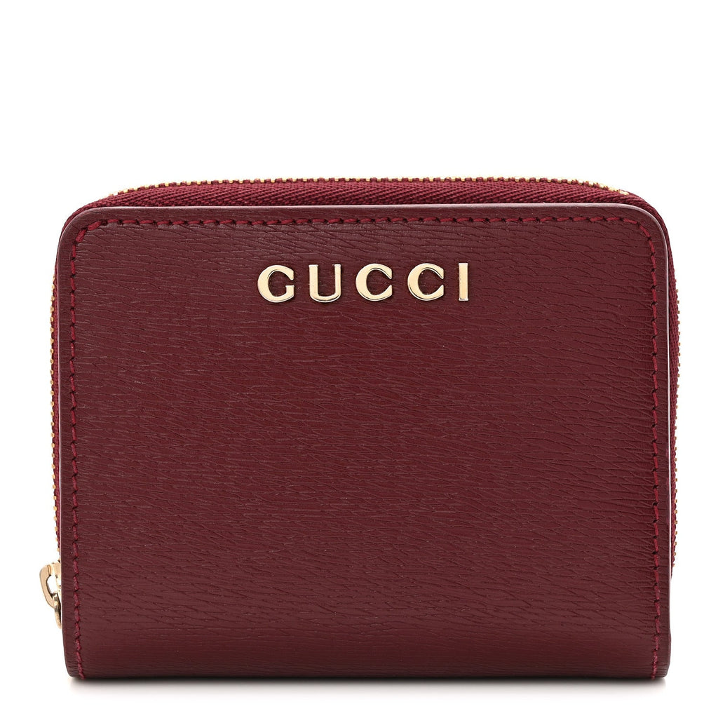 Gucci Textured Calfskin Script Logo Mini Wallet Rosso Ancora
