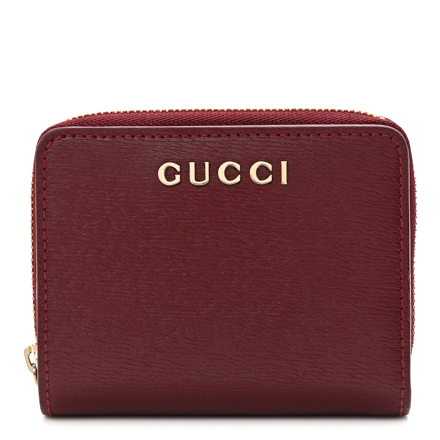 Gucci Textured Calfskin Script Logo Mini Wallet Rosso Ancora