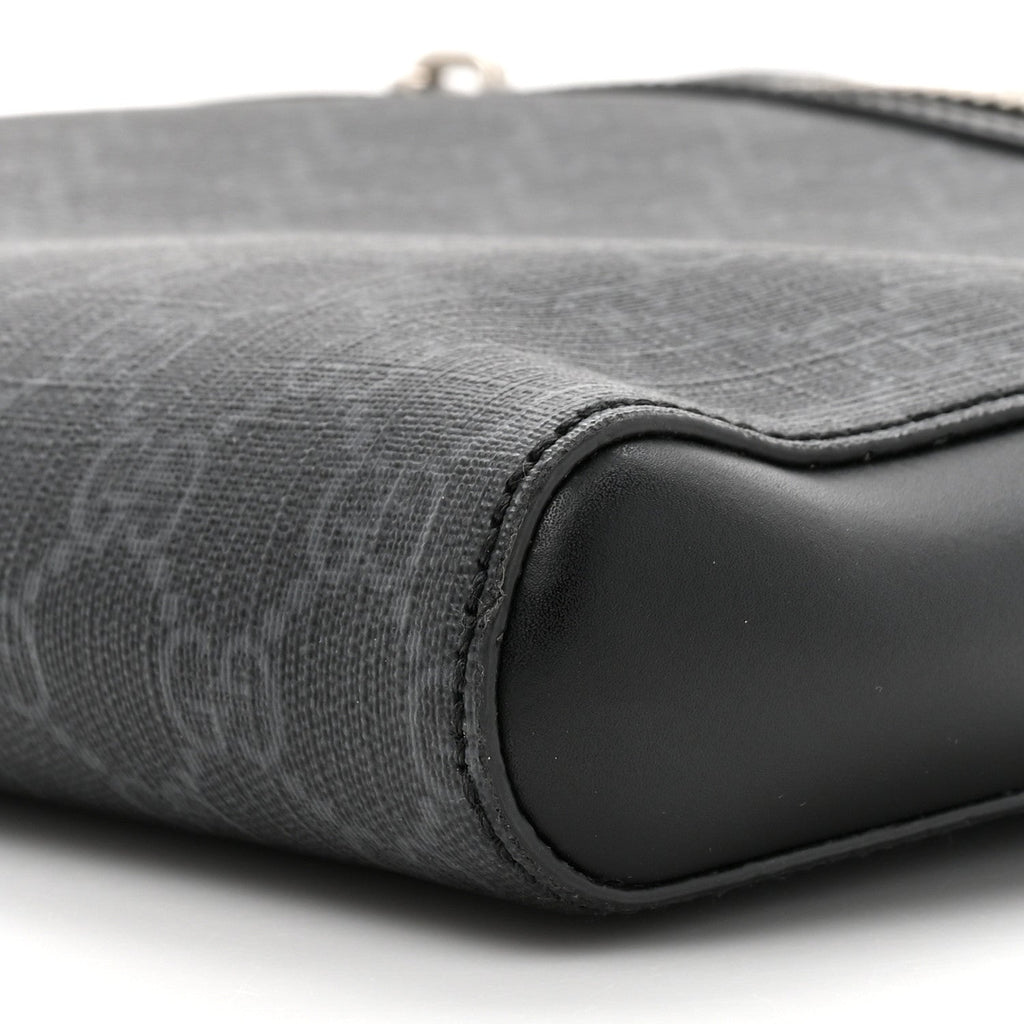 Gucci GG Supreme Monogram Appia Calfskin Web Flat Messenger Bag Black Grey