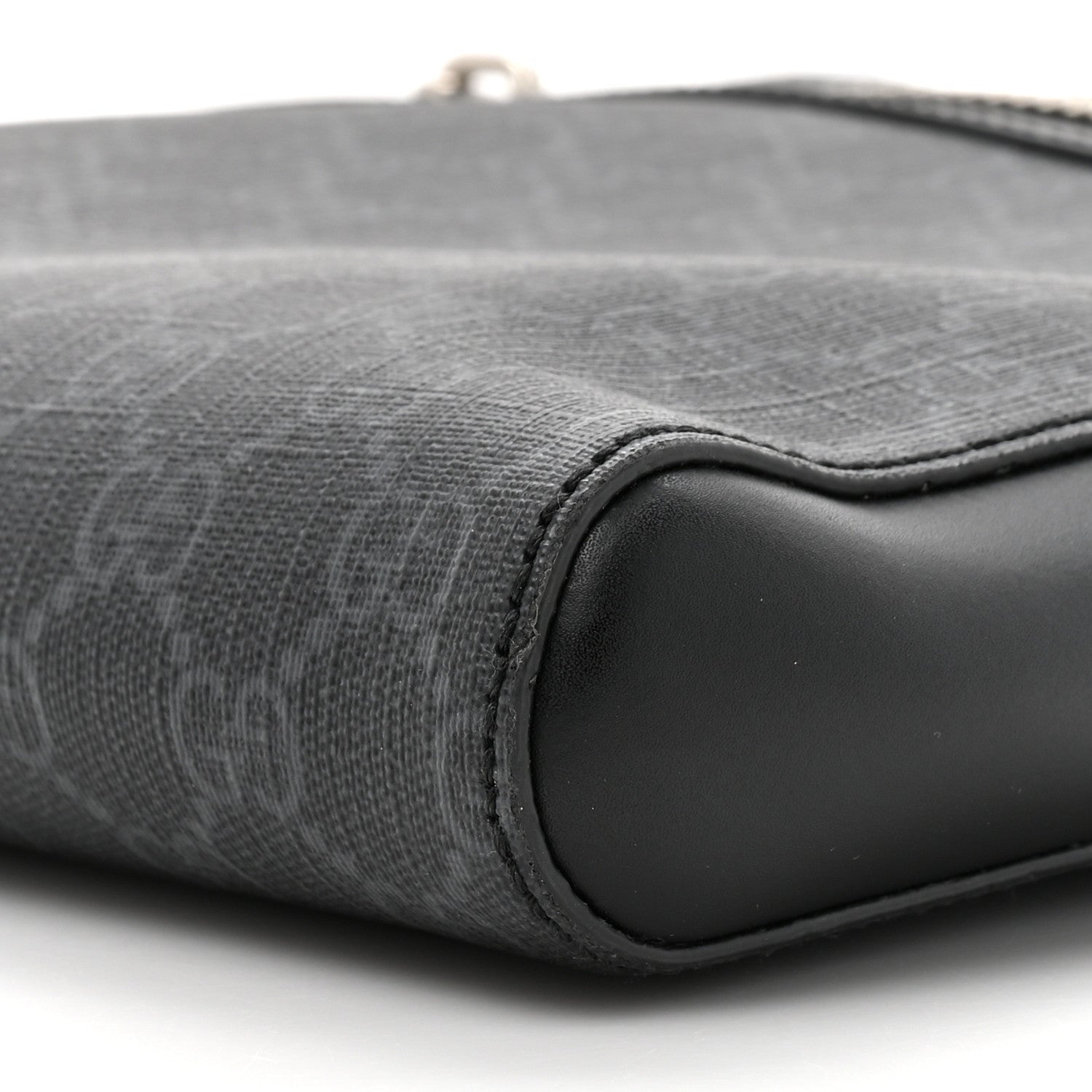 Gucci GG Supreme Monogram Appia Calfskin Web Flat Messenger Bag Black Grey
